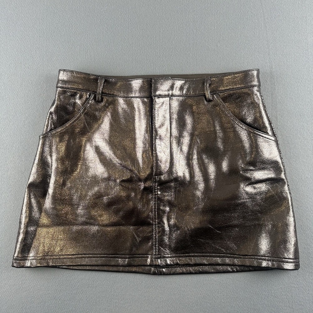 Böhme Mini Skirt Women M Bronze Metallic Faux Leather S1334SB Shiny Edgy